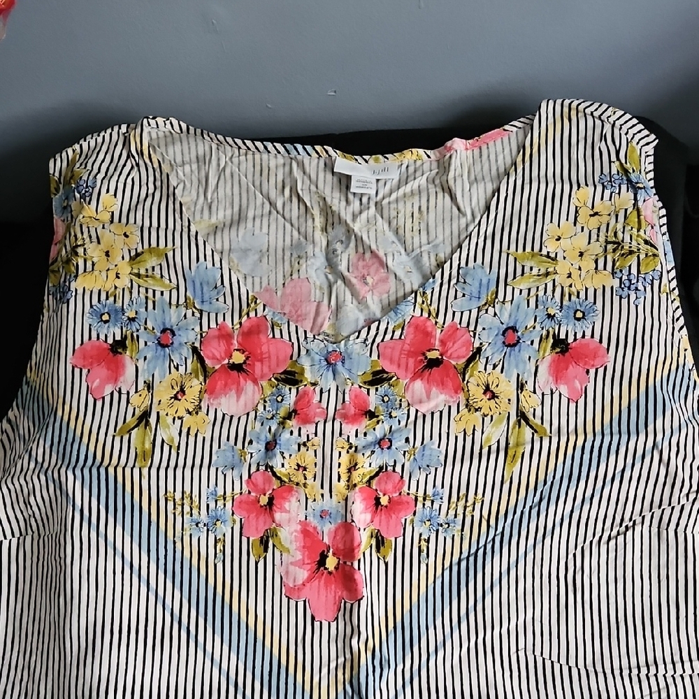 J. Jill Black and White Striped Midi Dress with Floral Accents - Picture 4 of 16